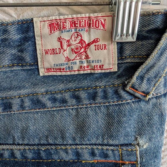 True Religion Joey Distressed Mini Jean Skirt Size 29 Low rise Y2K Festival - Picture 2 of 14